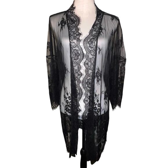 Women’s 3X lace, sheer, eyelash, kimono style loungewear witchy topper jacket - Picture 1 of 9